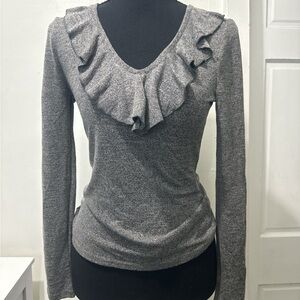 Gray Ruffled Long Sleeve Top